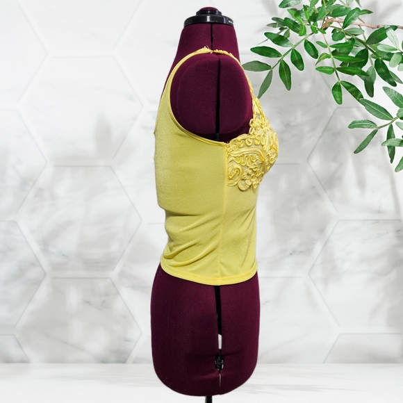 Fashque Vintage NWT Yellow Lace Trim Embroidered Tank Top Cami Sleeveless - Picture 5 of 13